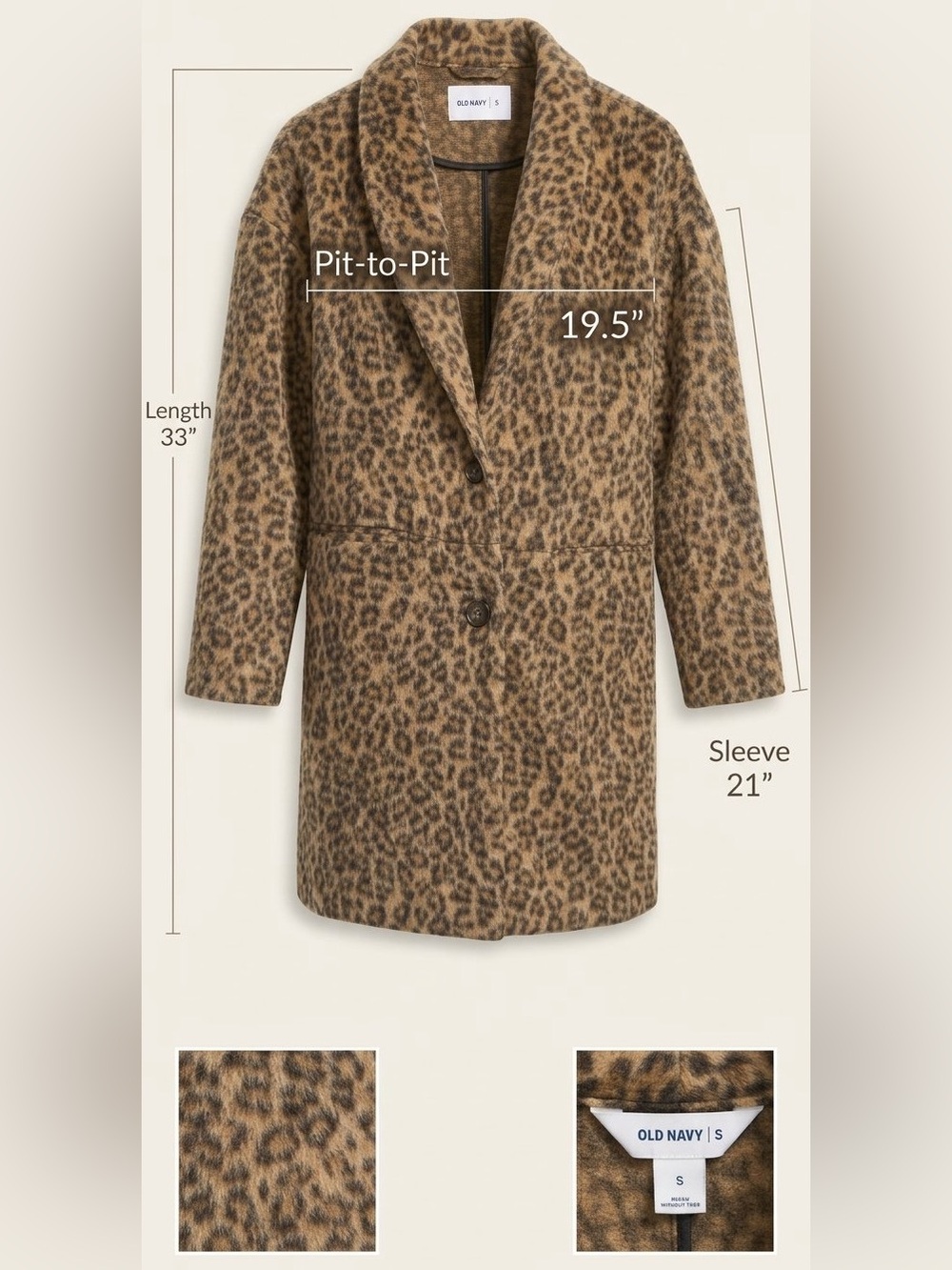 Old Navy Leopard Print Longline Coat NWOT Size Small